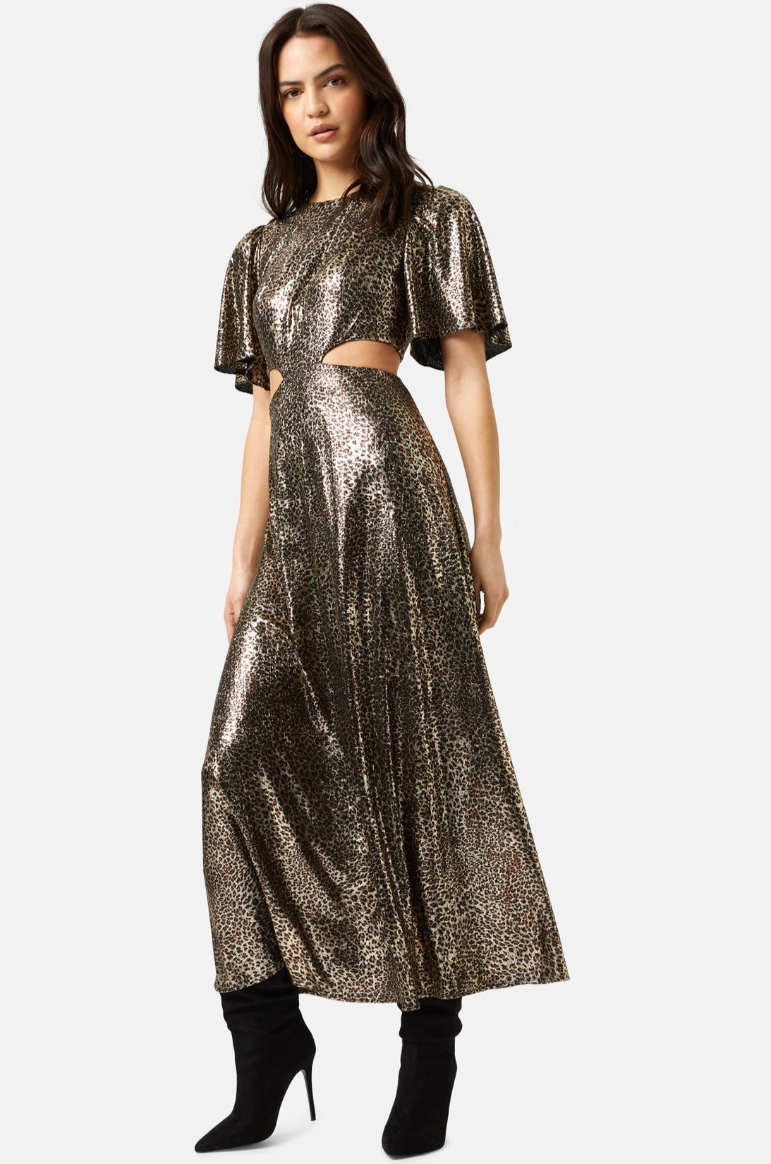 Traffic People TRANCE Cut Out Metallic Dress Leopard
