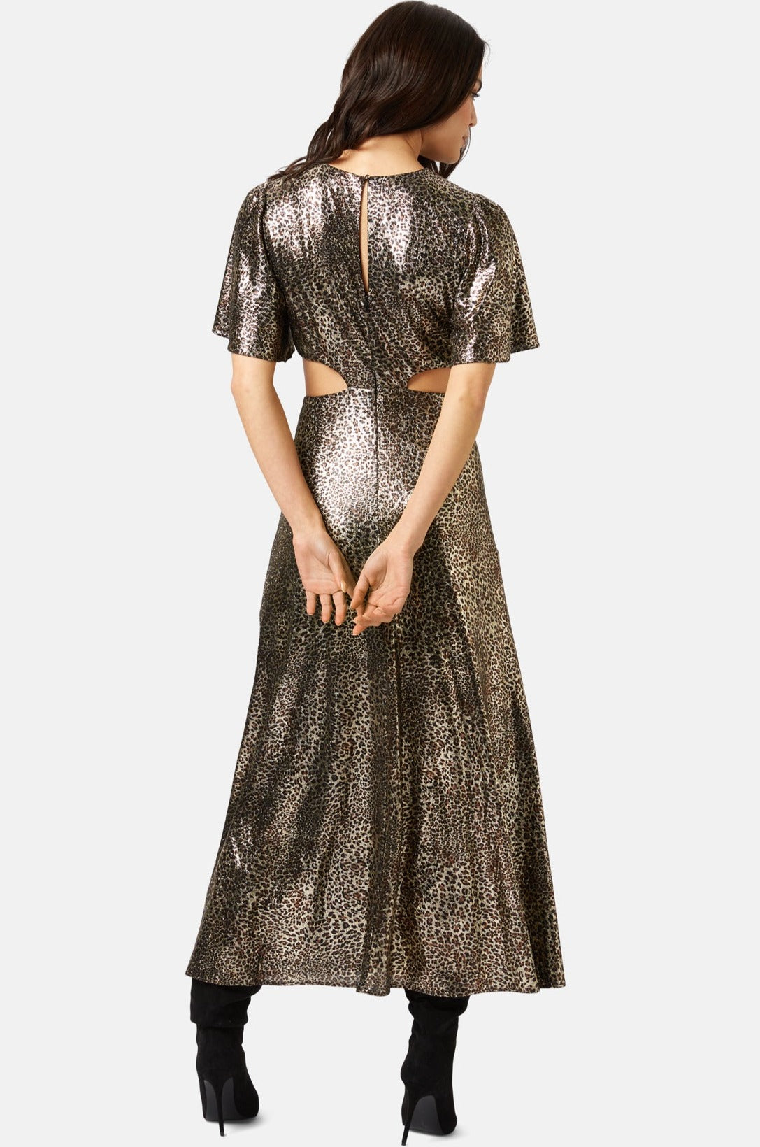 Traffic People TRANCE Cut Out Metallic Dress Leopard