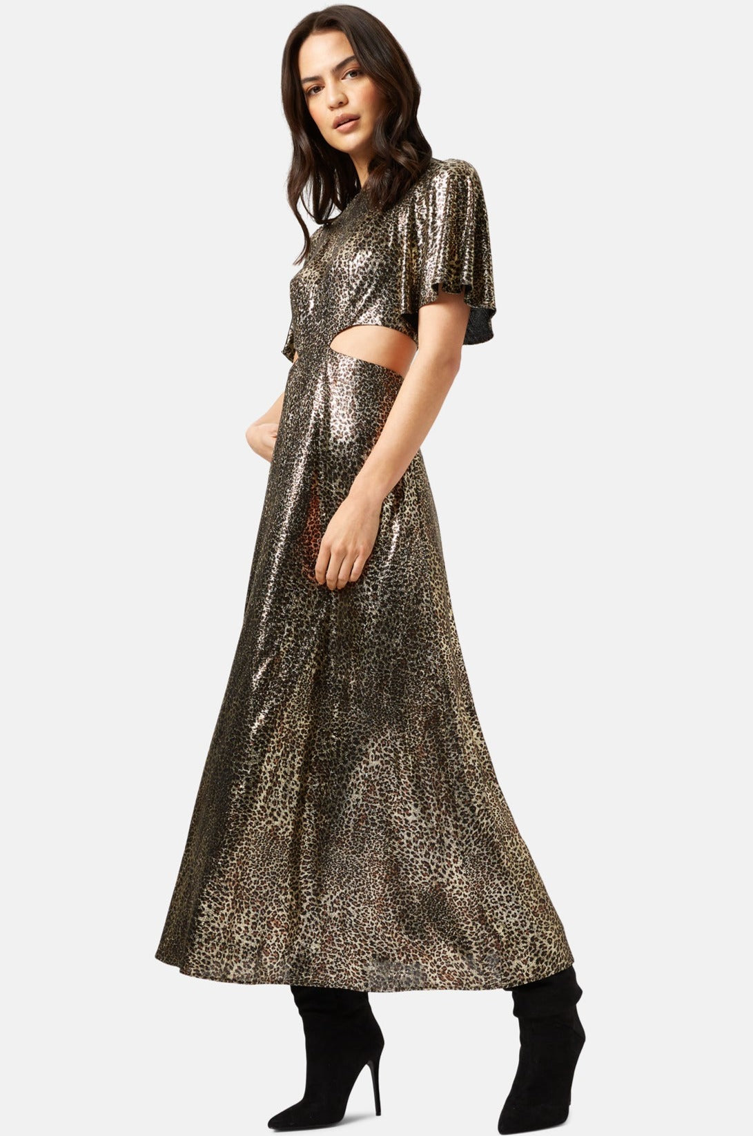 Traffic People TRANCE Cut Out Metallic Dress Leopard