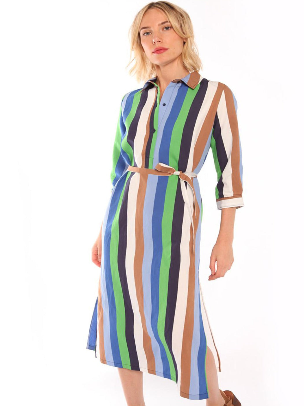 Vilagallo Dress Long MENORCA Stripe Shirt Style Green Blue
