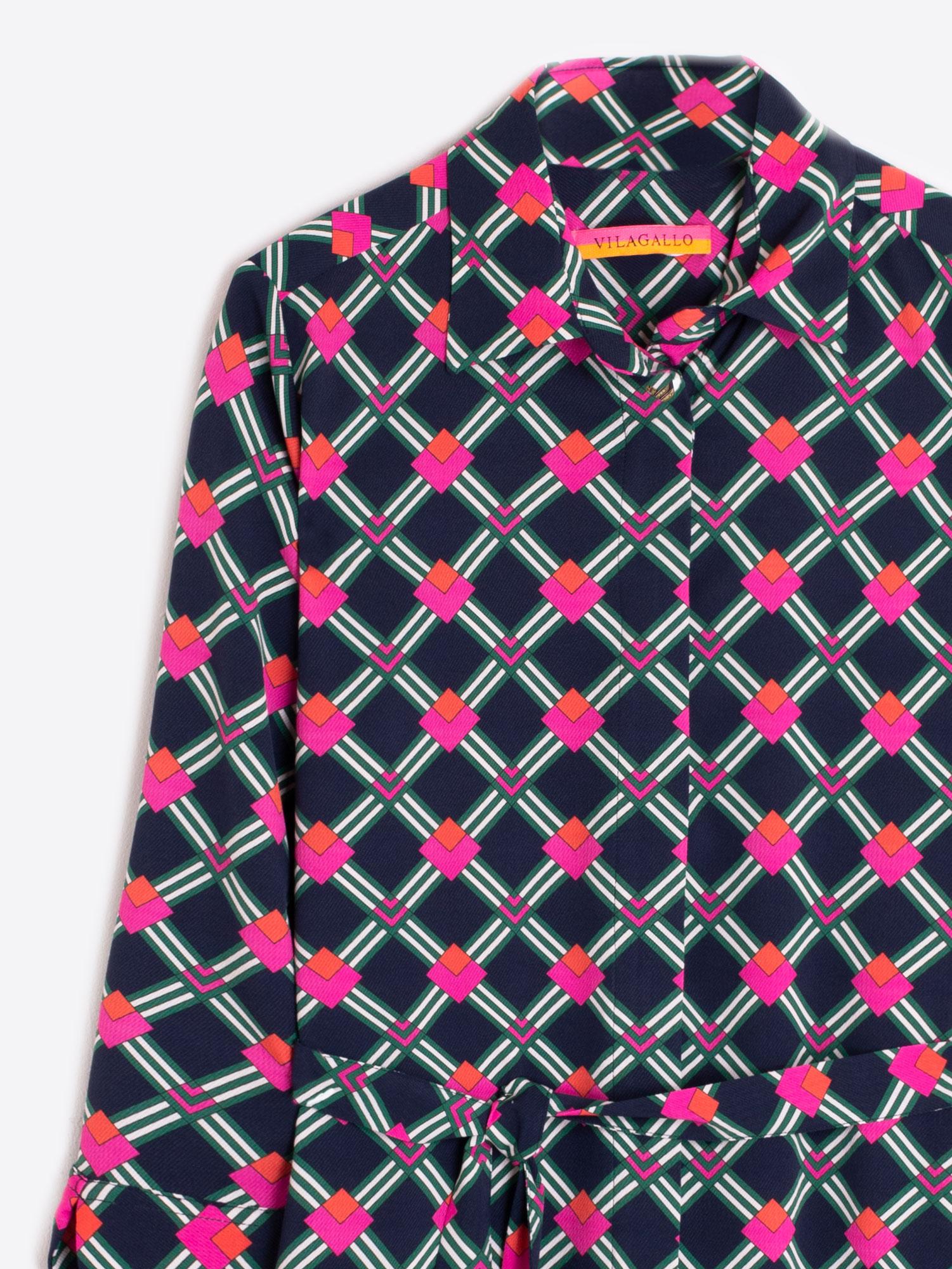 Vilagallo Dress ADRIANA Geometric Print Navy