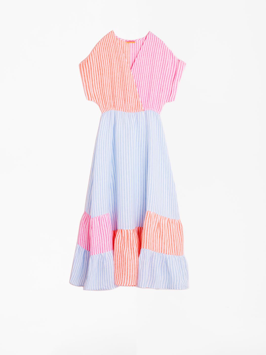 Vilagallo Long Dress LIBBY Blue Linen Stripe Blue