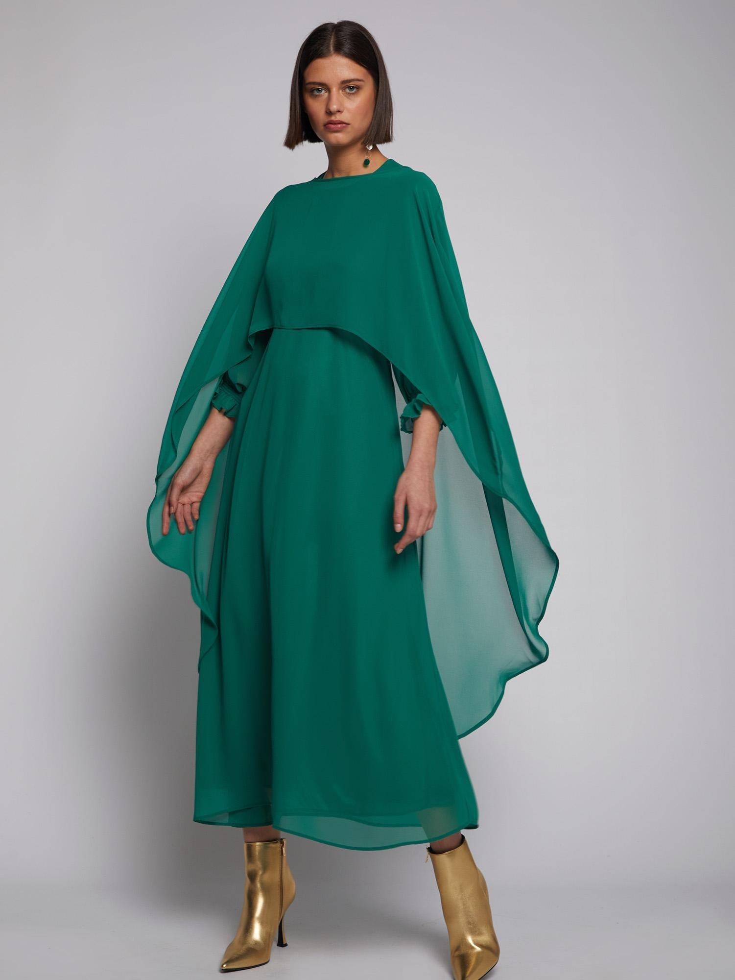 Vilagallo Dress ALESSIA Long Cape Georgette Green