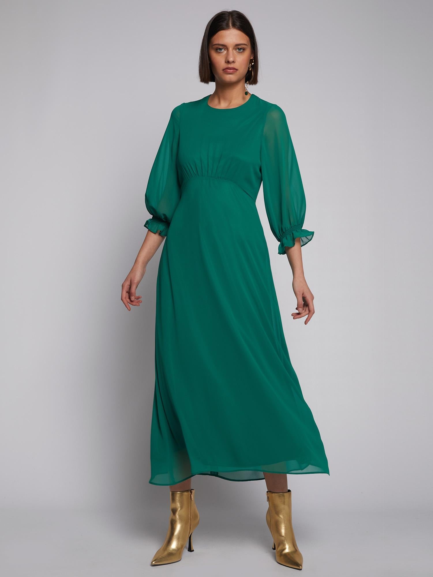 Vilagallo Dress ALESSIA Long Cape Georgette Green