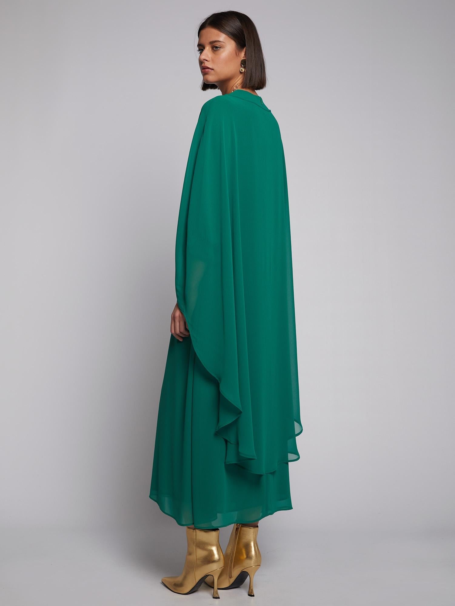 Vilagallo Dress ALESSIA Long Cape Georgette Green