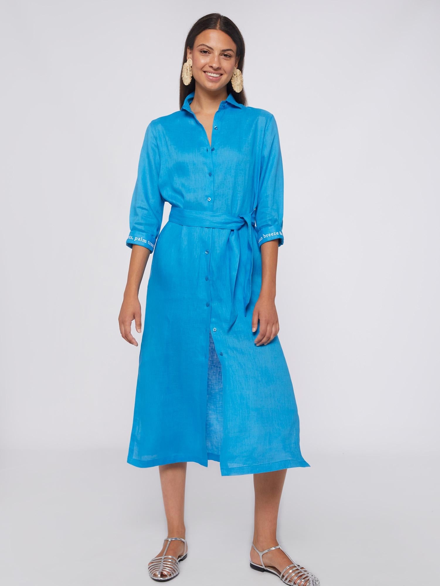 Vilagallo Dress ANTONELLA Long Blue Linen