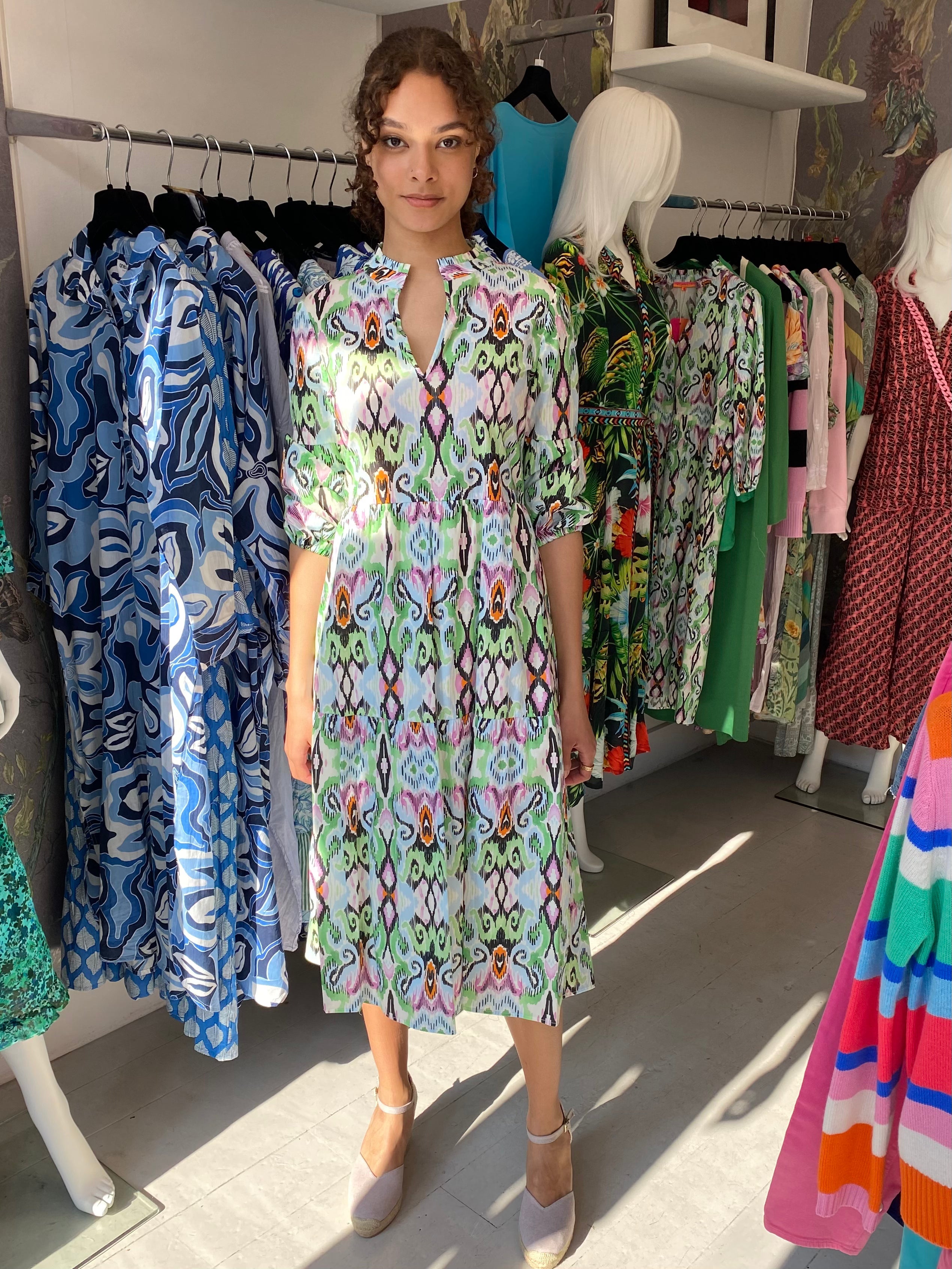 Vilagallo Dress Long TAMMY Ikat Watercolour Mint