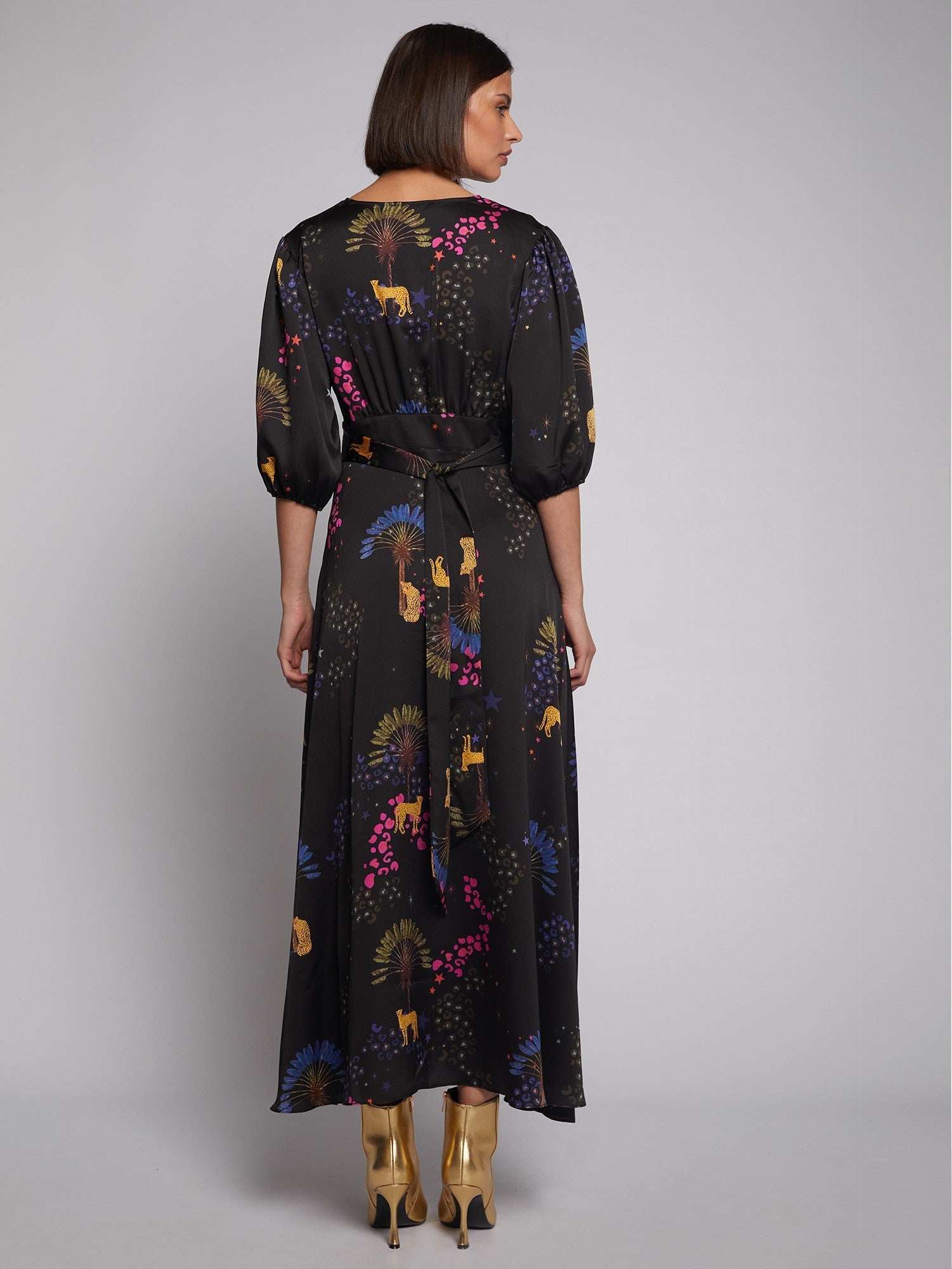 Vilagallo Dress NATASHA Cheetah Palm Print Black