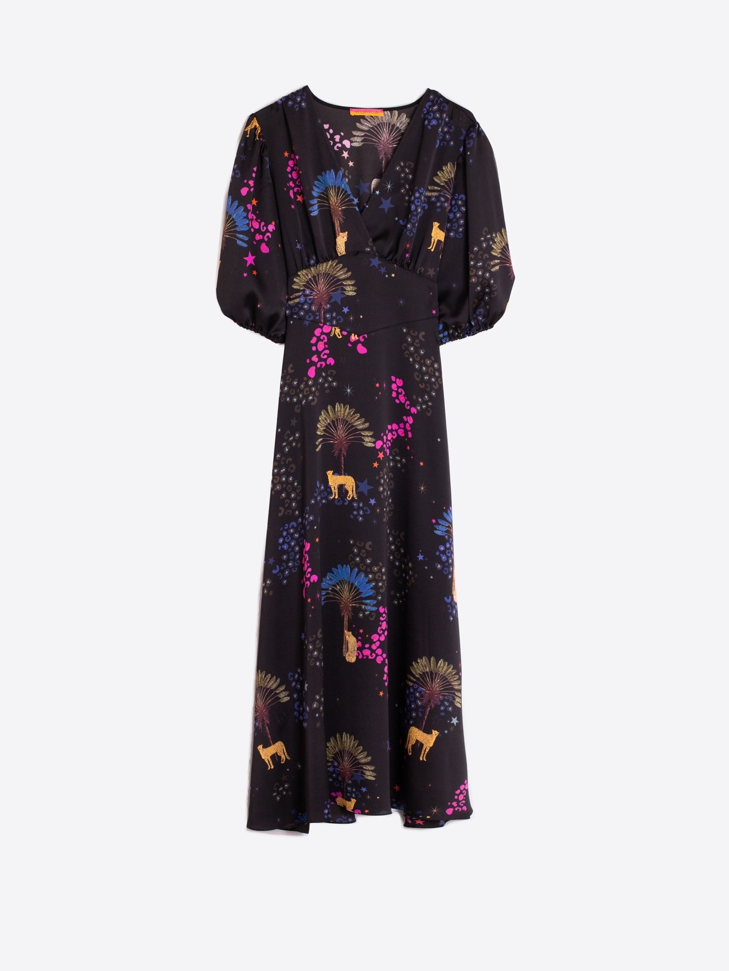Vilagallo Dress NATASHA Cheetah Palm Print Black