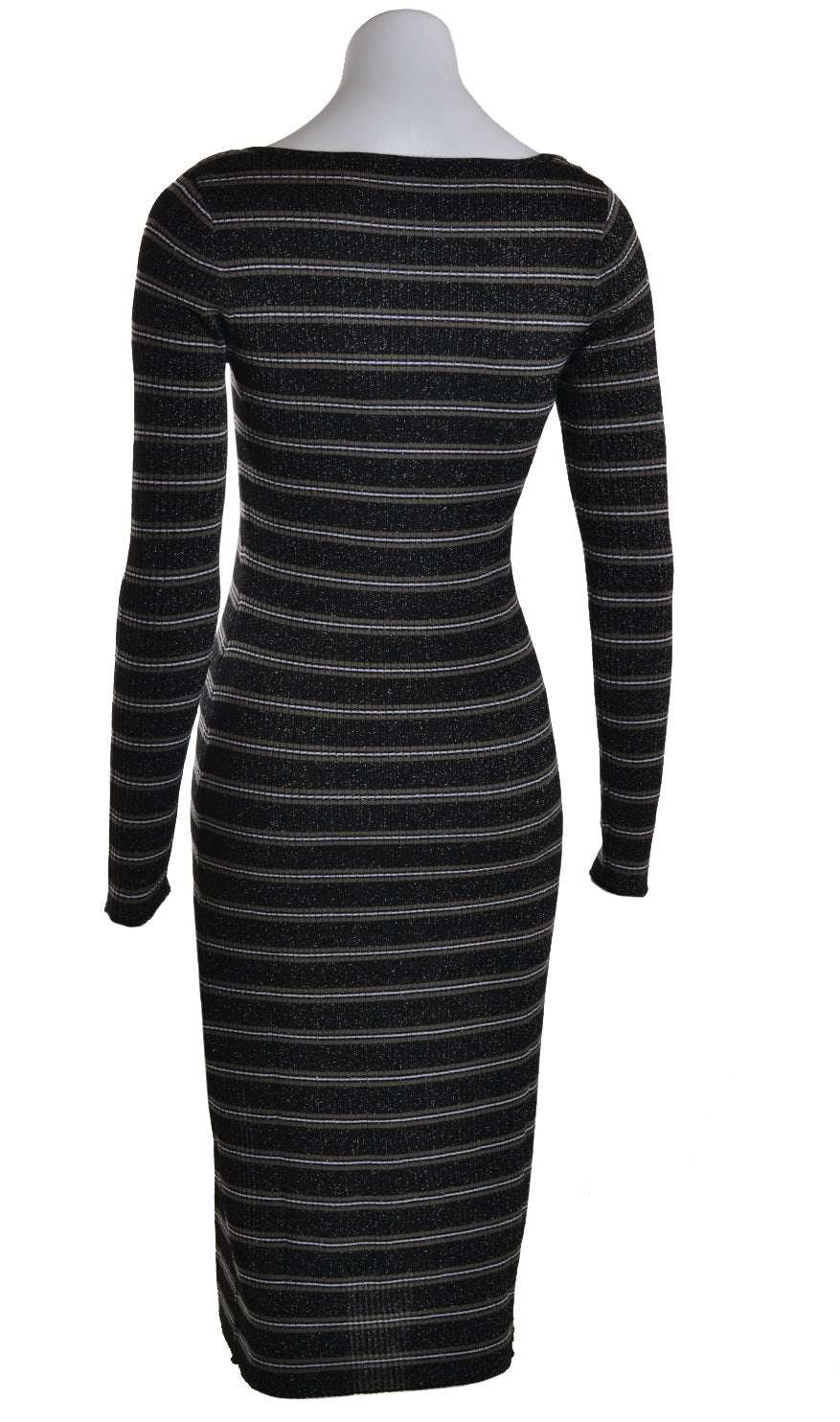 Patrizia Pepe Dress Rib Knit Split New Stripe Black