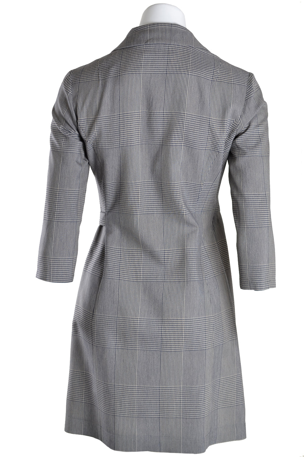 Checked Blazer Style Mini Dress with Belted Waist