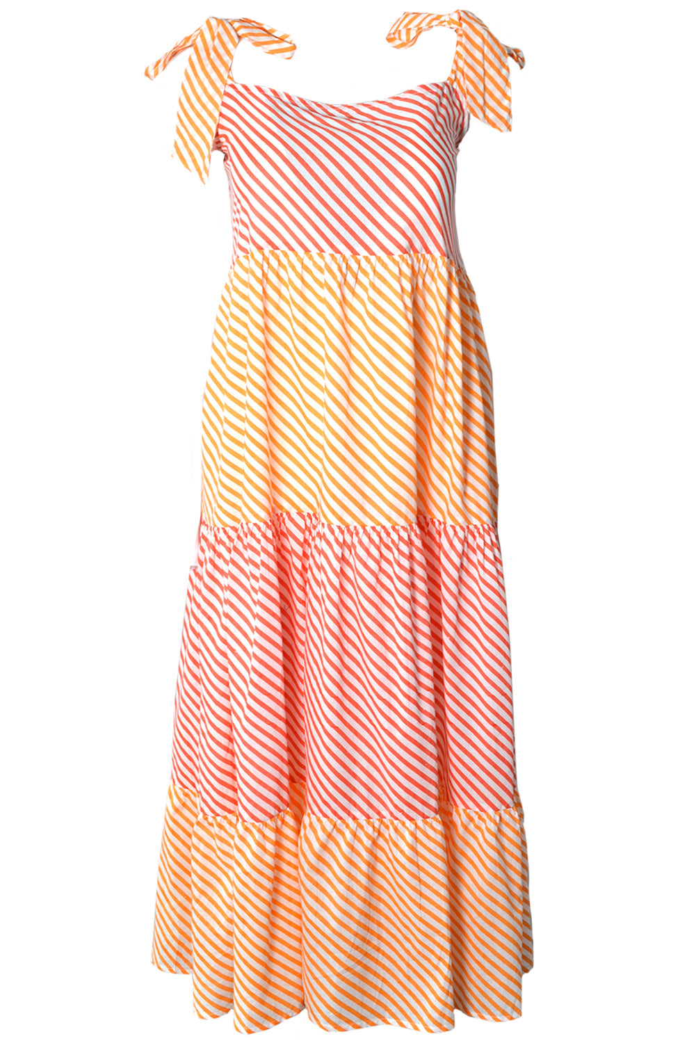 Dream Fashions CAPRI Tie Strap Tiered Maxi Dress Orange
