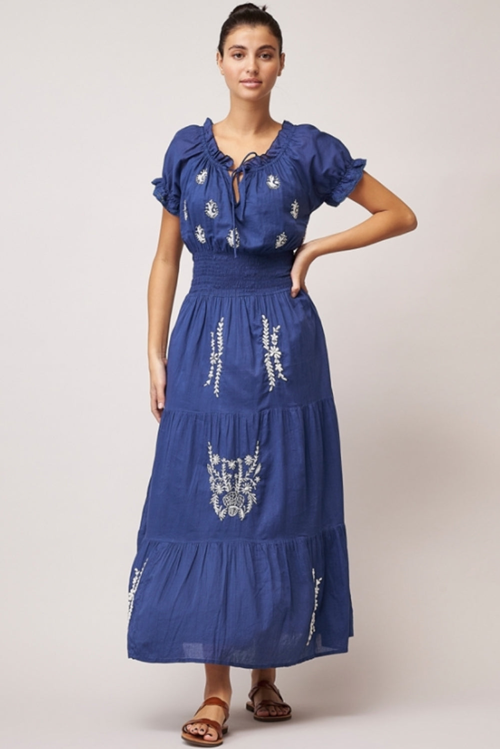 Dream Fashions Dress PUFF Long Boho Cotton Blue