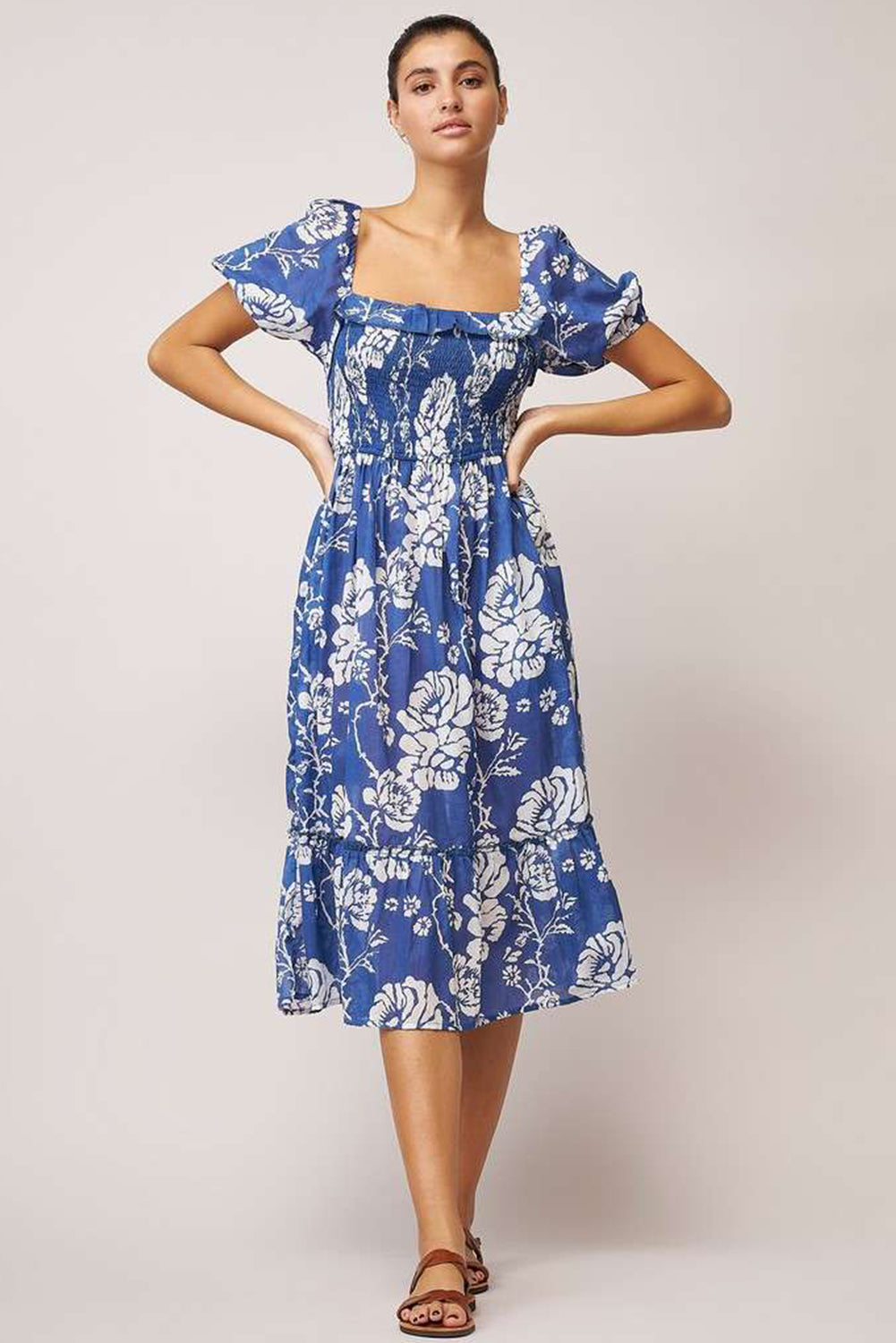 Dream Fashions BUBBLE Puff Sleeve Smock Dress Bahama Navy
