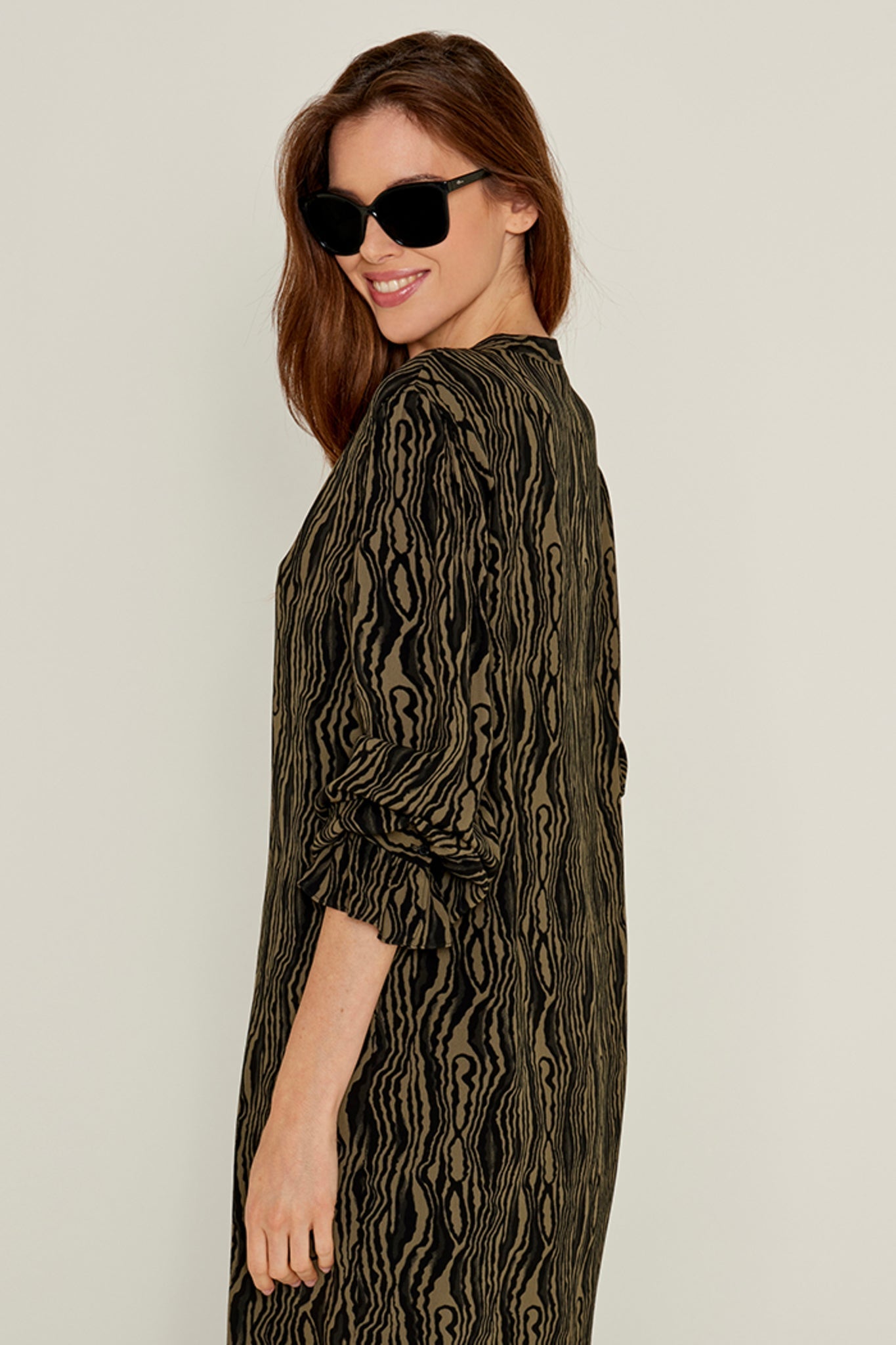 Five Jeans Dress RAFAELLE Shift Black Print Khaki.