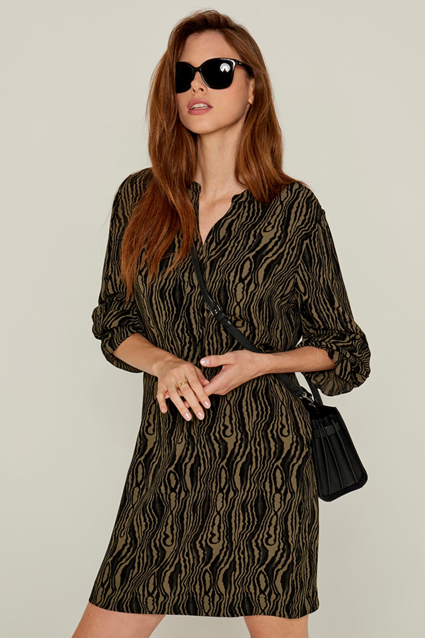 Five Jeans Dress RAFAELLE Shift Black Print Khaki.