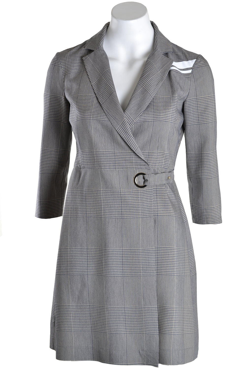 Checked Blazer Style Mini Dress with Belted Waist
