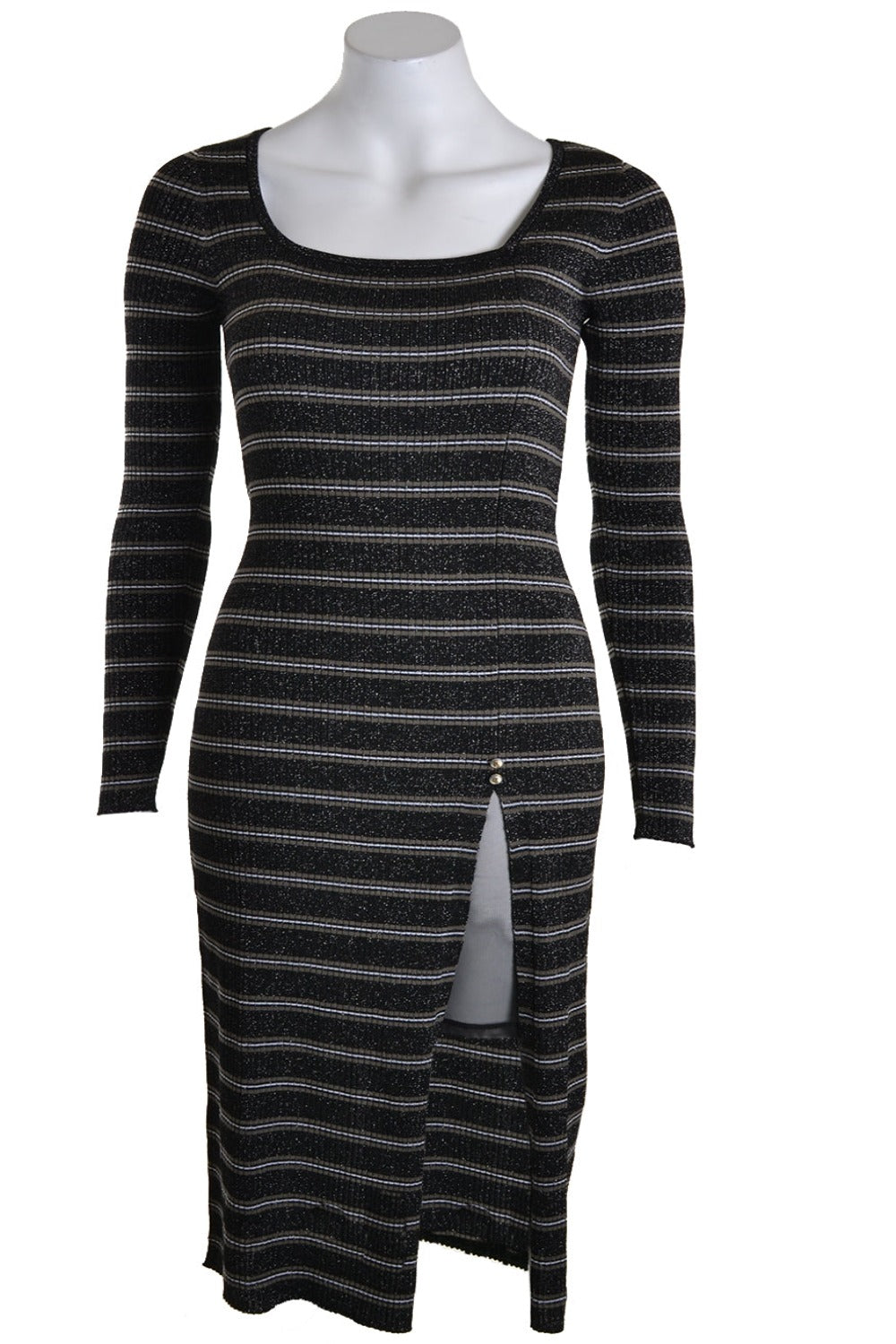 Patrizia Pepe Dress Rib Knit Split New Stripe Black