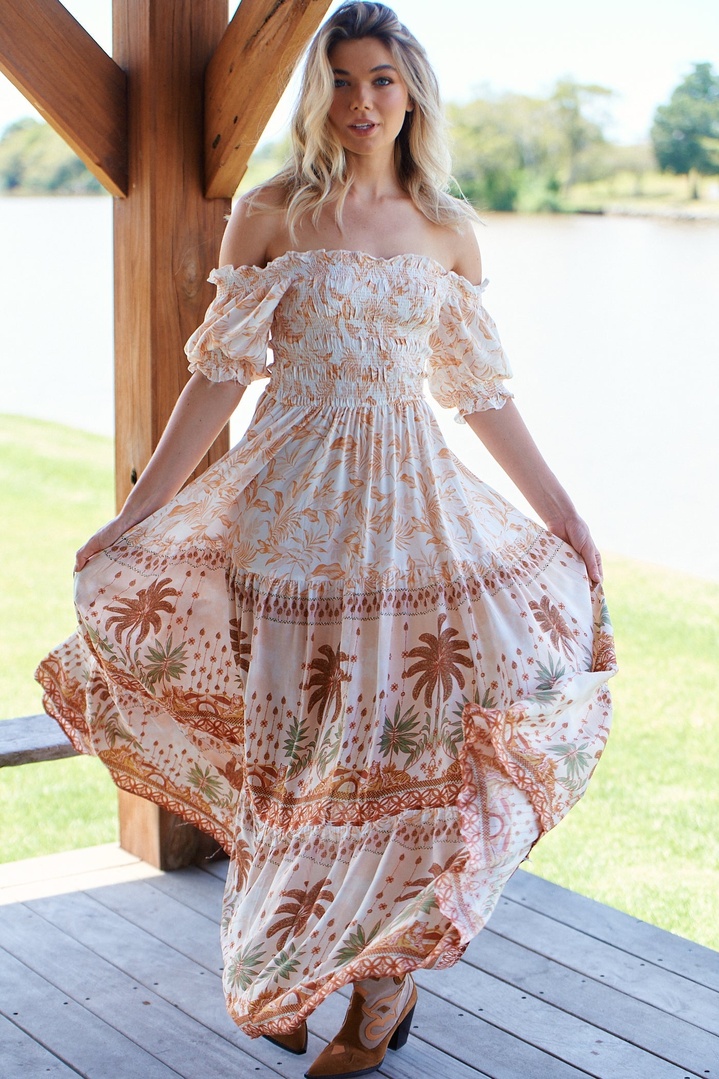 Jaase Maxi Dress CLAUDETTE Kalahari Print Sand