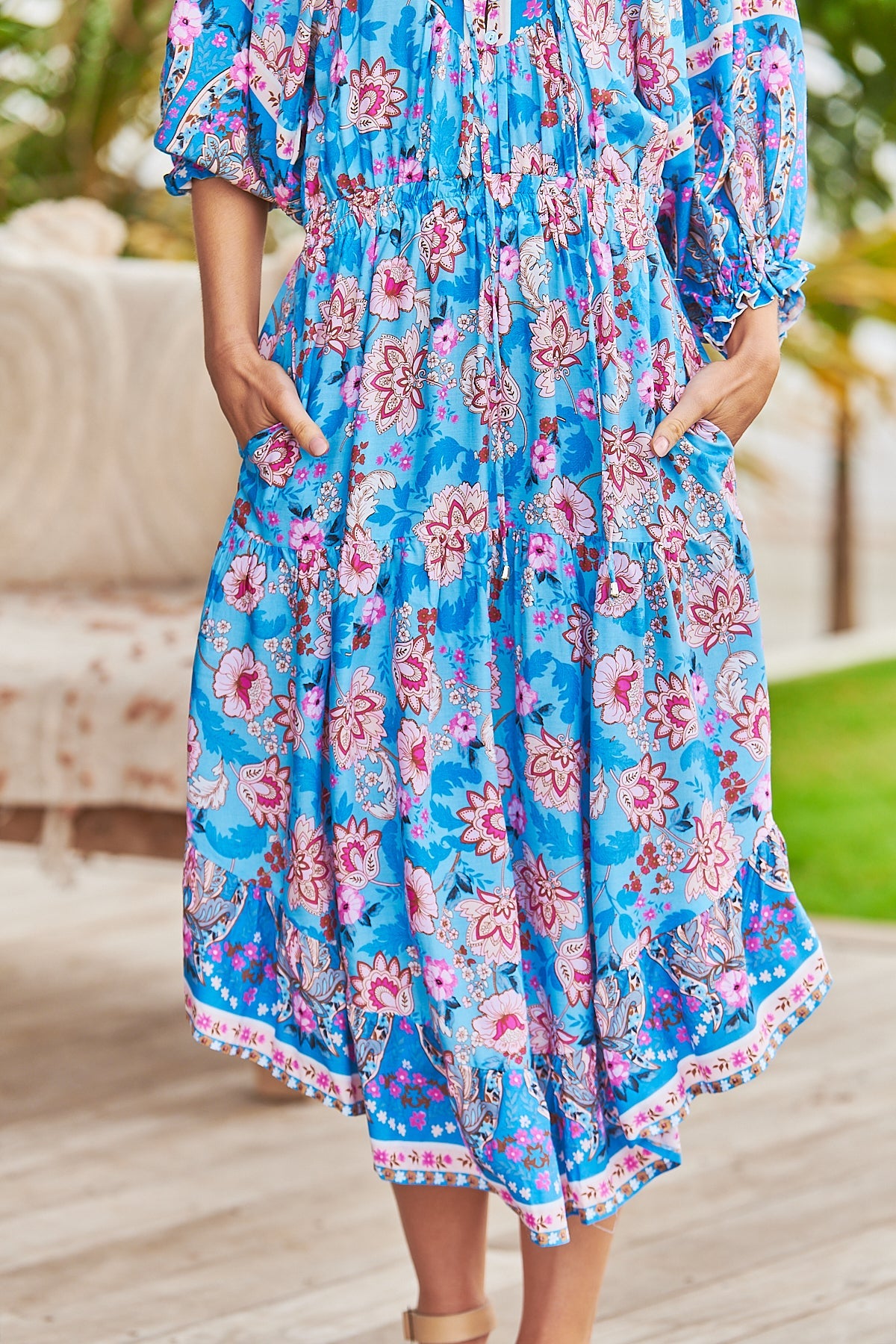 Jaase Midi Dress JASMINE Santorini Print Blue & Pink