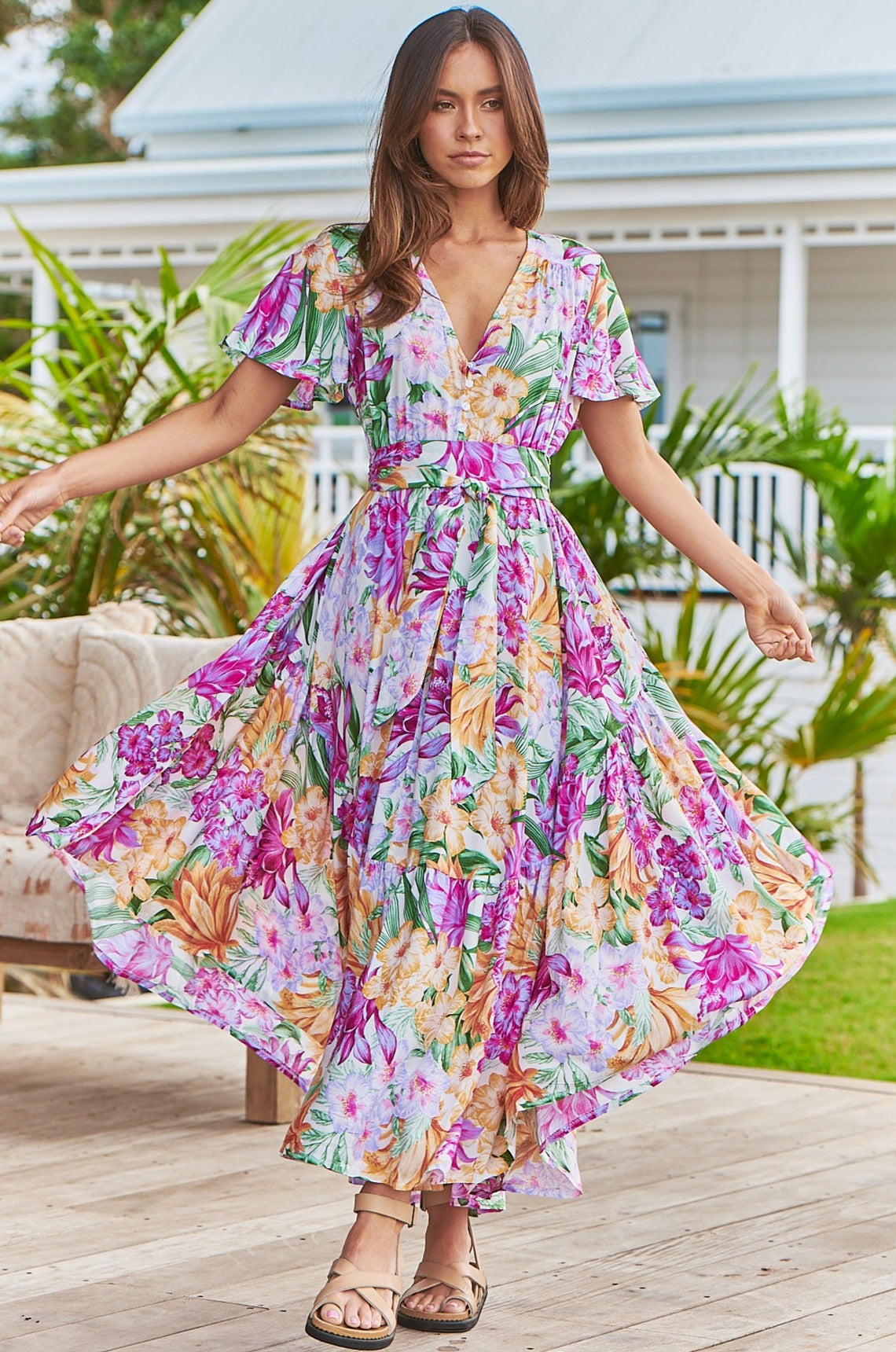 Jaase TAURAS Maxi Dress Honolulu Print Magenta