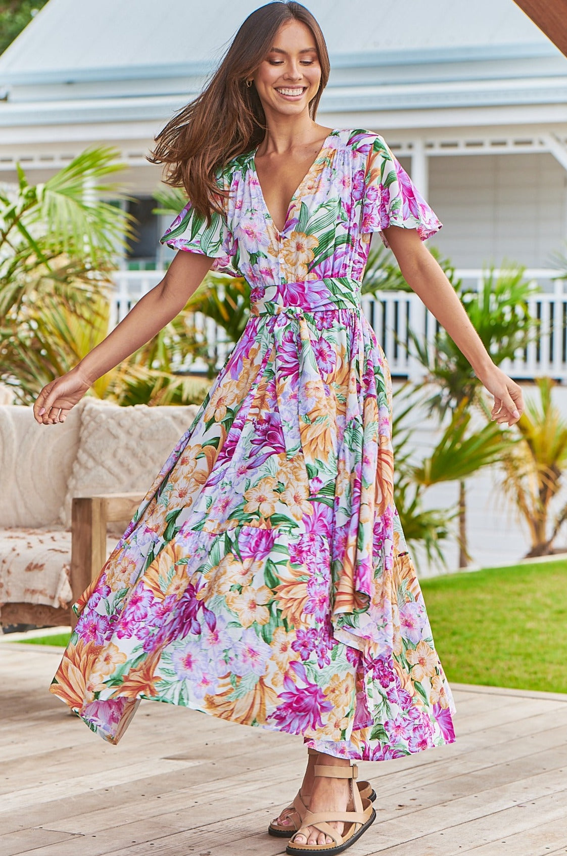 Jaase TAURAS Maxi Dress Honolulu Print Magenta