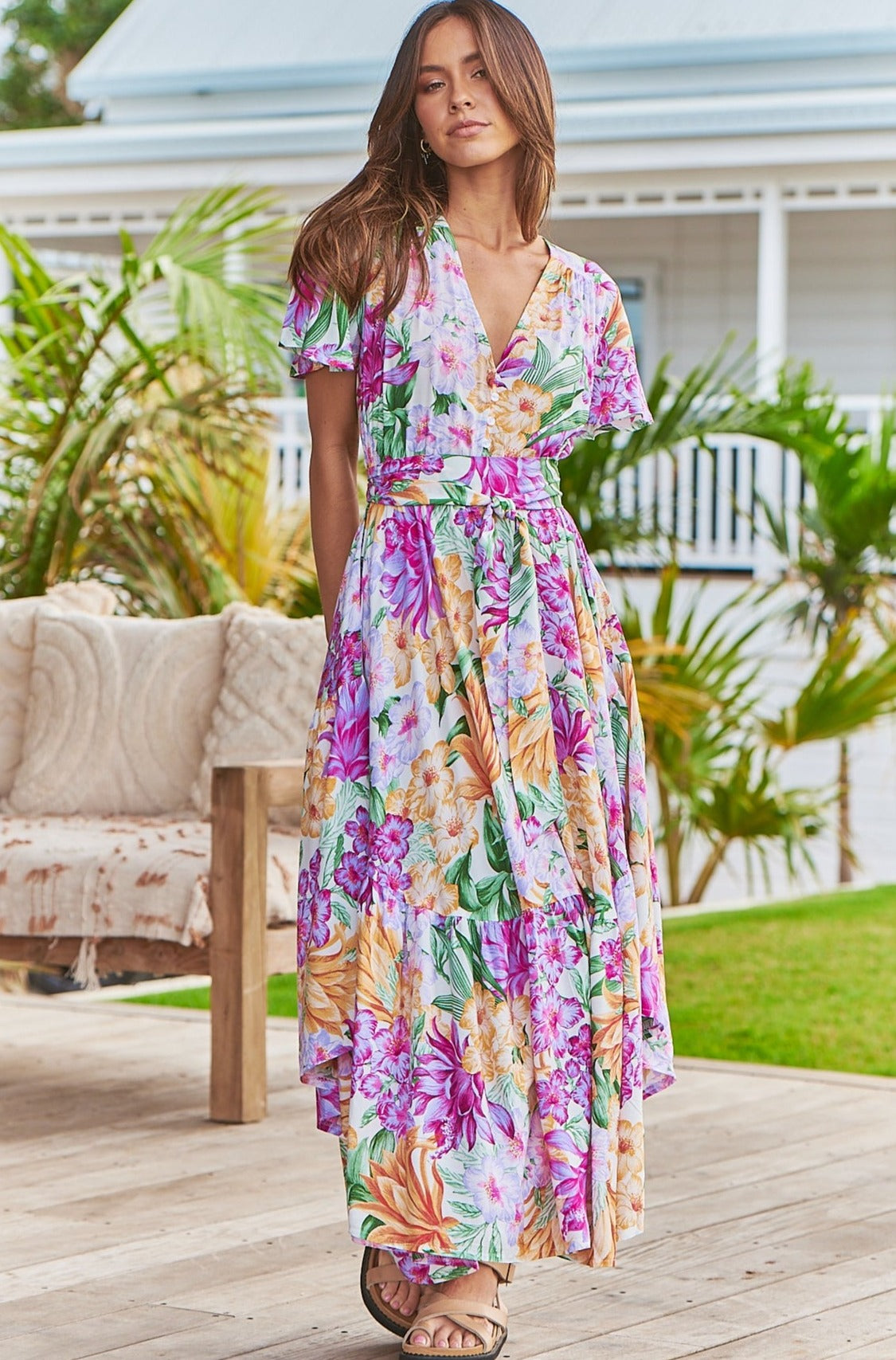 Jaase TAURAS Maxi Dress Honolulu Print Magenta