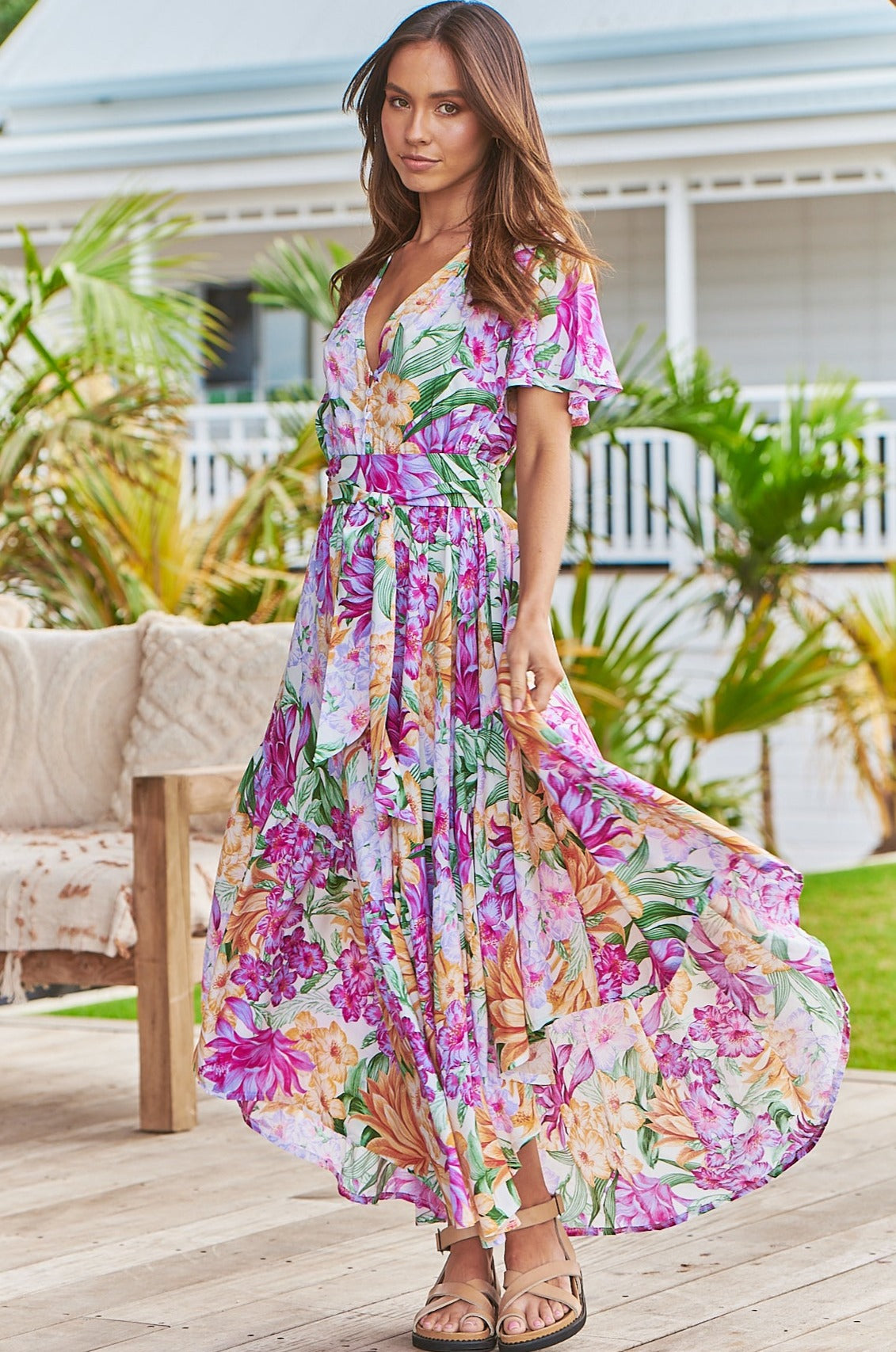 Jaase TAURAS Maxi Dress Honolulu Print Magenta