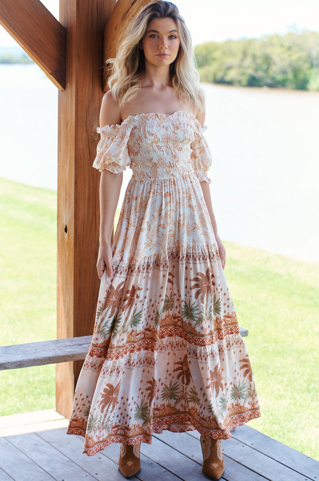 Jaase Maxi Dress CLAUDETTE Kalahari Print Sand