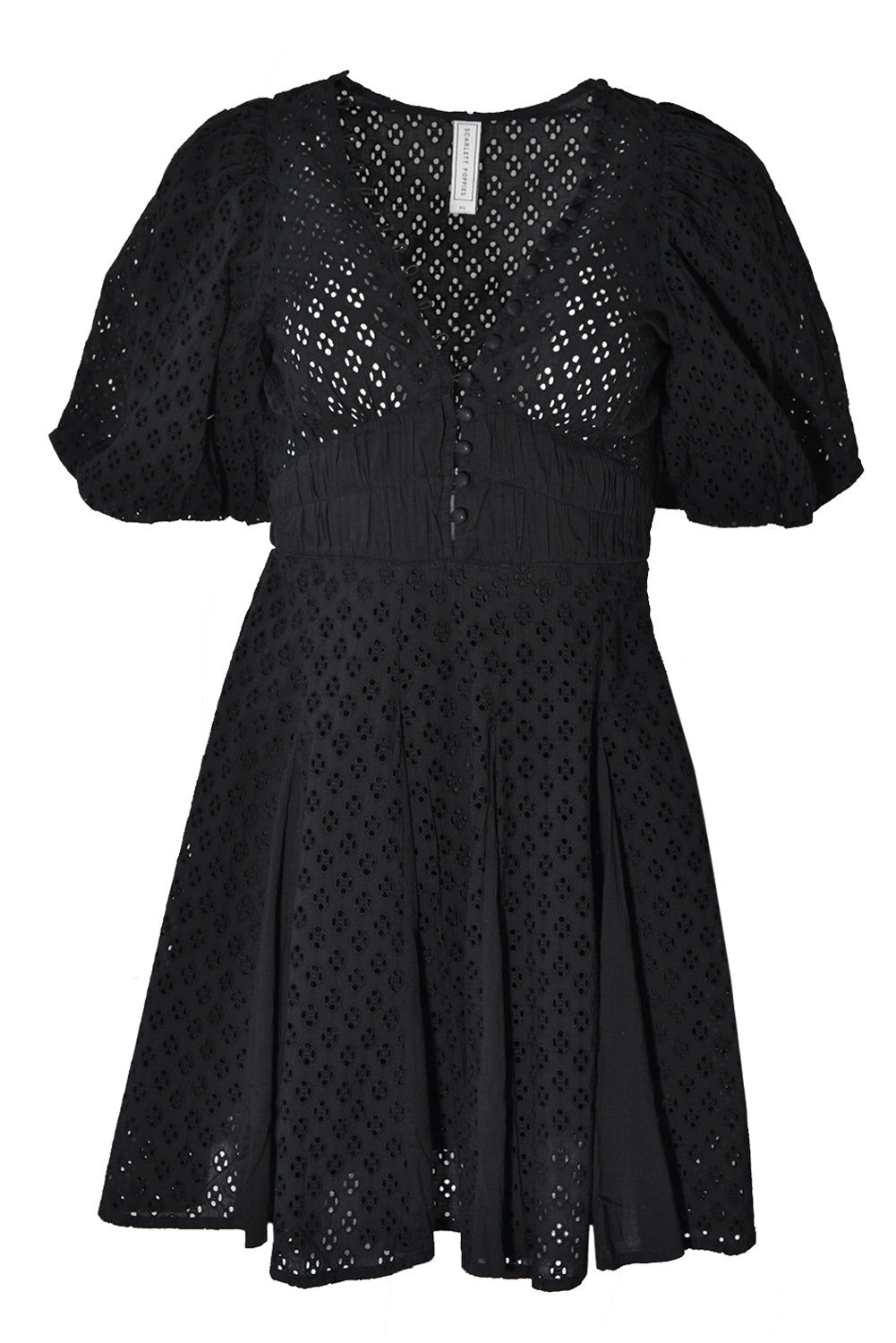 Broderie Puff Sleeve Mini Dress with Fitted Waist