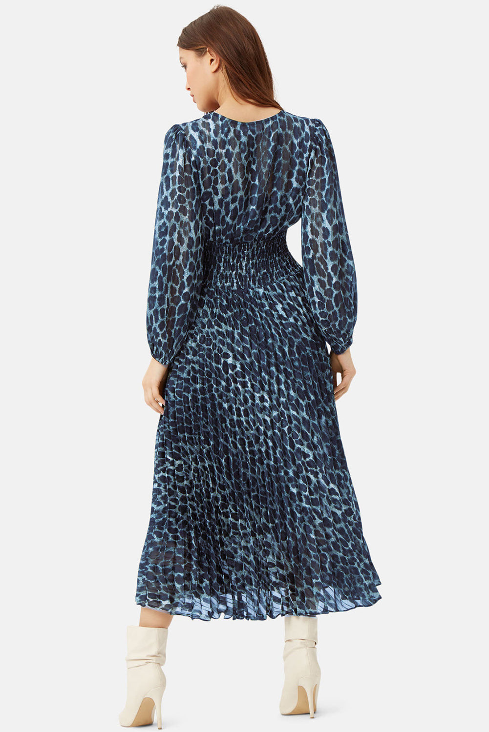 Traffic People Dress AURORA Pleat skirt Leopard Blue