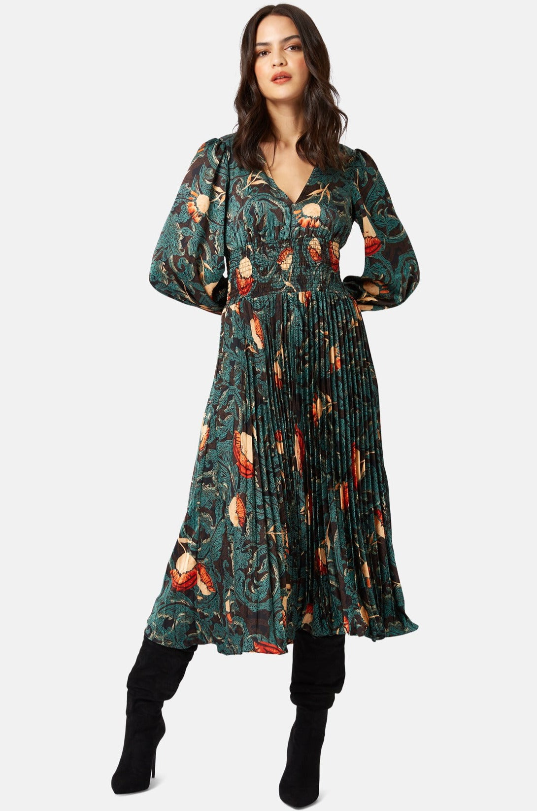 Traffic People AURORA Pleated Skirt Dress Teal