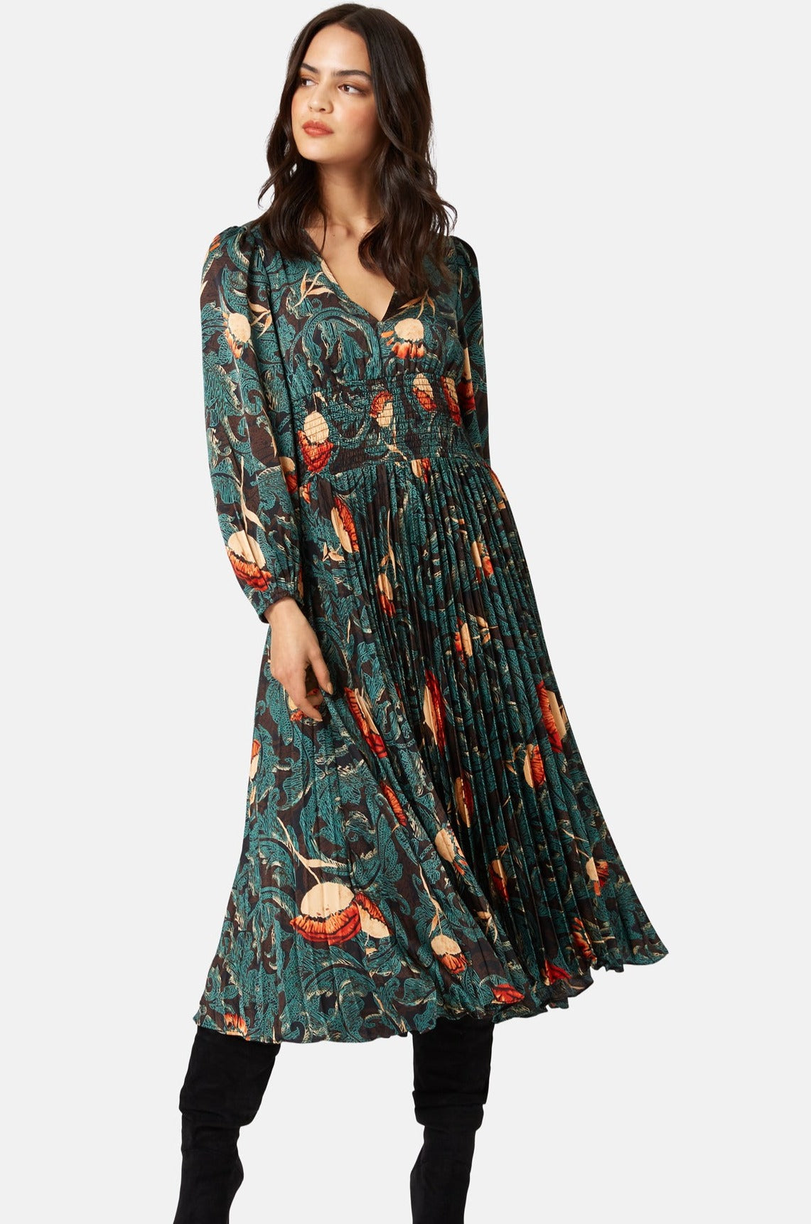Traffic People AURORA Pleated Skirt Dress Teal