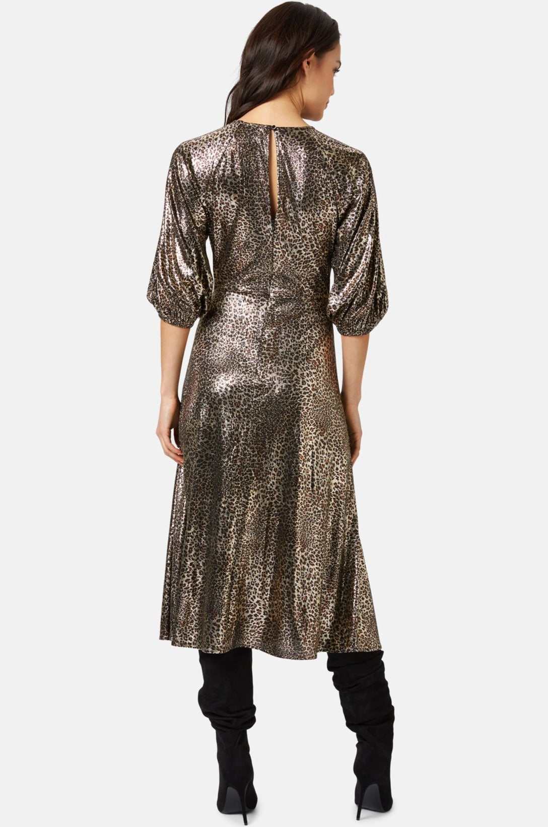 Traffic People Clothing DRAPE Metallic Dress Leopard