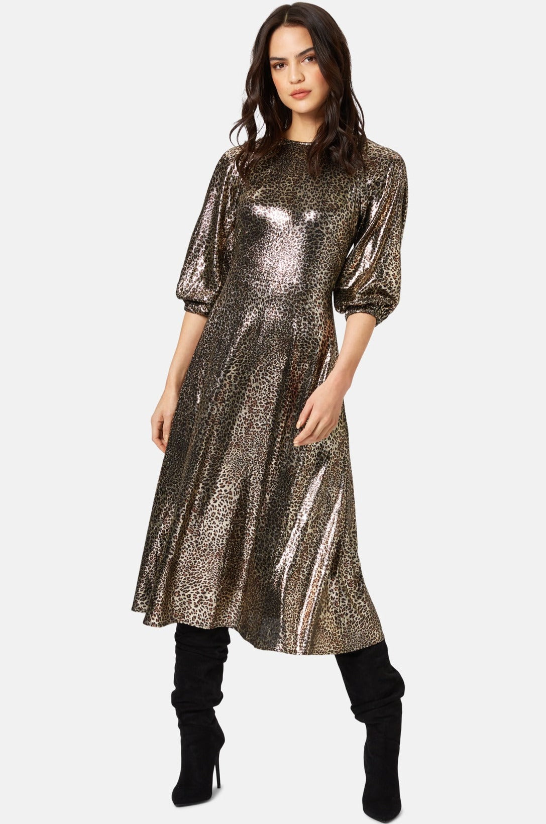 Traffic People Clothing DRAPE Metallic Dress Leopard
