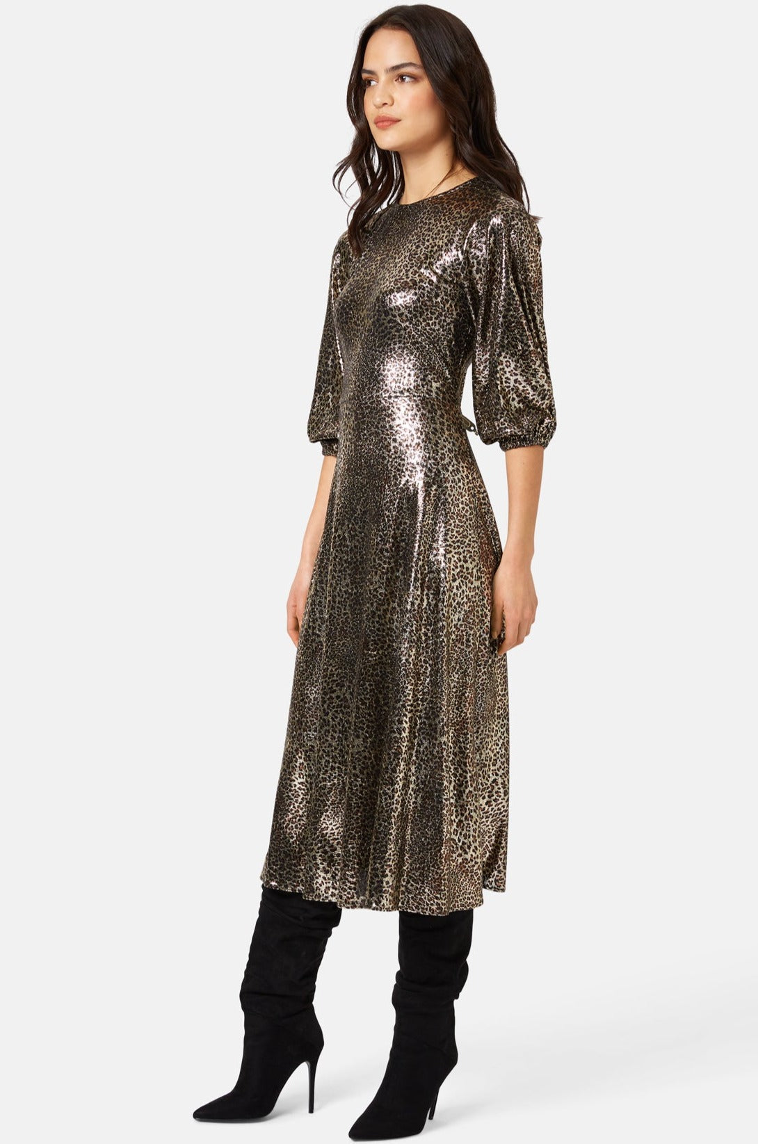 Traffic People Clothing DRAPE Metallic Dress Leopard
