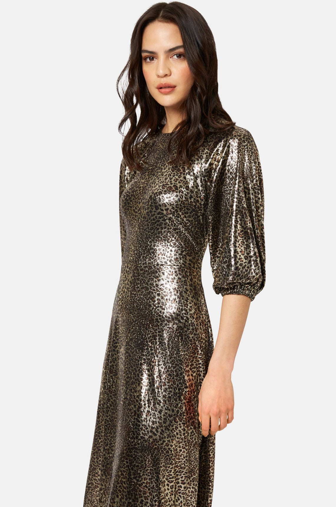 Traffic People Clothing DRAPE Metallic Dress Leopard