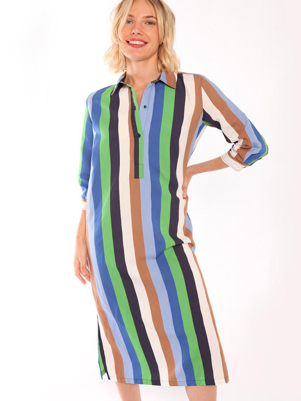 Vilagallo Dress Long MENORCA Stripe Shirt Style Green Blue