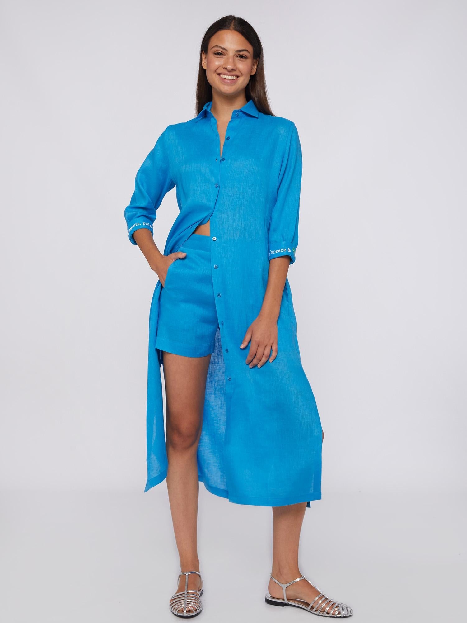 Vilagallo Dress ANTONELLA Long Blue Linen