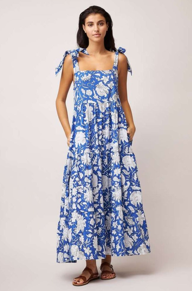 Dream Fashions CAPRI Tie Strap Tiered Maxi Dress Blue