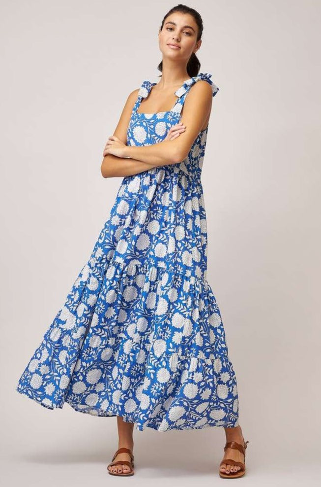 Dream Fashions CAPRI Tie Strap Tiered Maxi Dress Blue