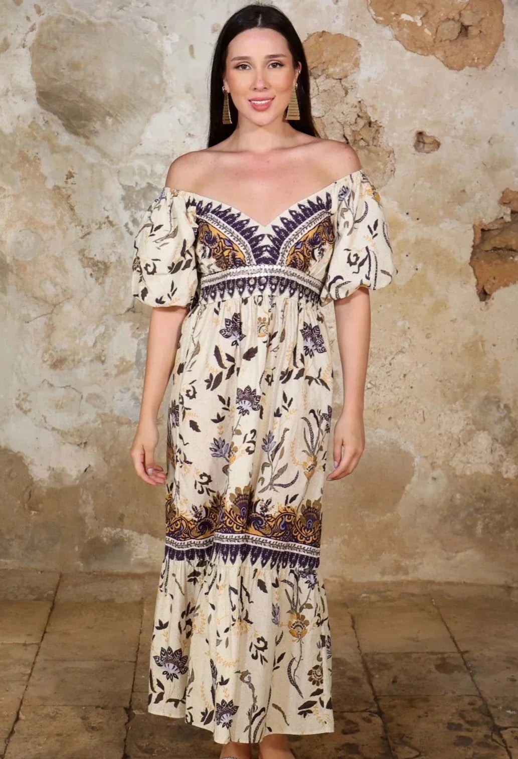 Scarlett Poppies CHIQUITITA Placement print Balloon Sleeve Long Dress