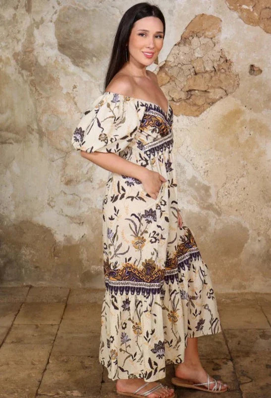 Scarlett Poppies CHIQUITITA Placement print Balloon Sleeve Long Dress